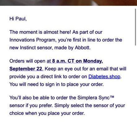 Izvrstan mail koji su počeli dobijati Medtronic korisnici u USA da mogu polako početi naručivati nove Instinct senzore :)